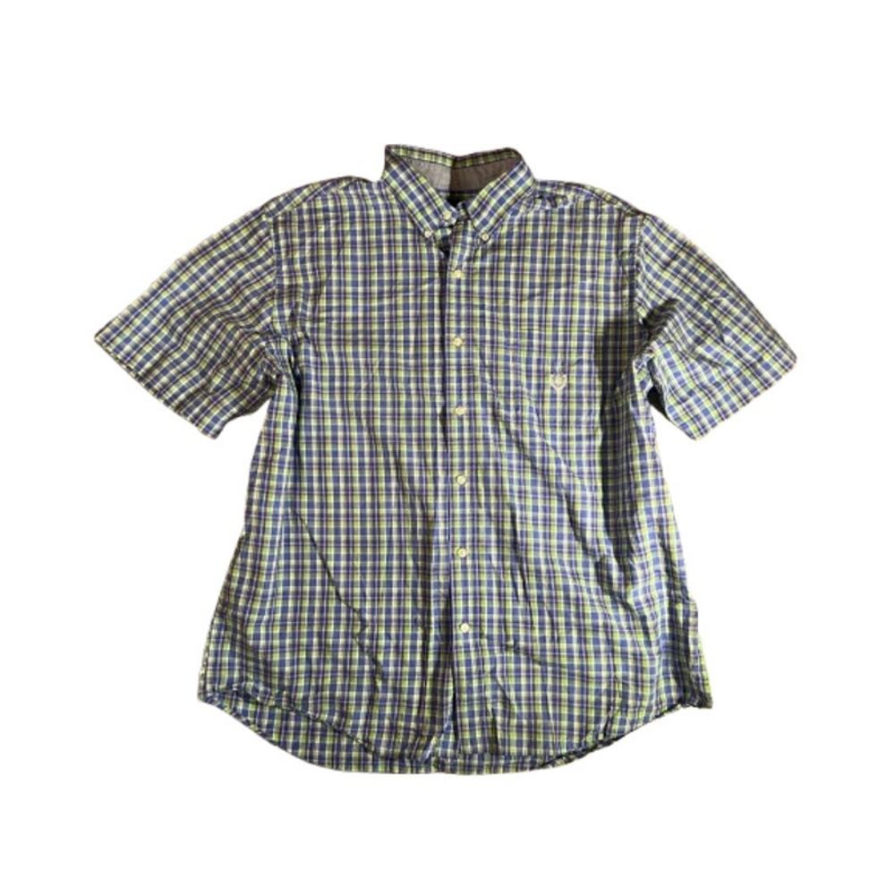 Chaps green blue plaid button-up short sleeve shirt men's XXL